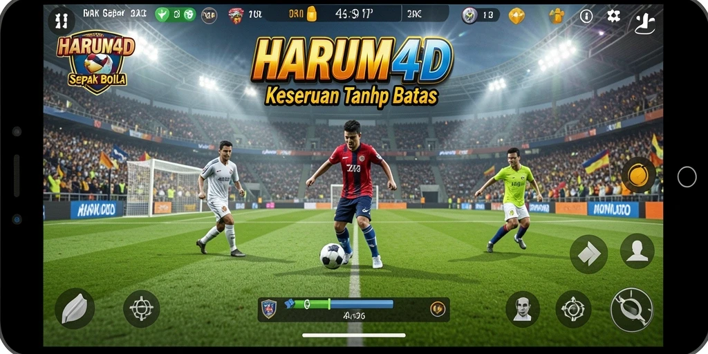 Tangkapan layar utama menunjukkan aksi seru dalam pertandingan sepak bola.