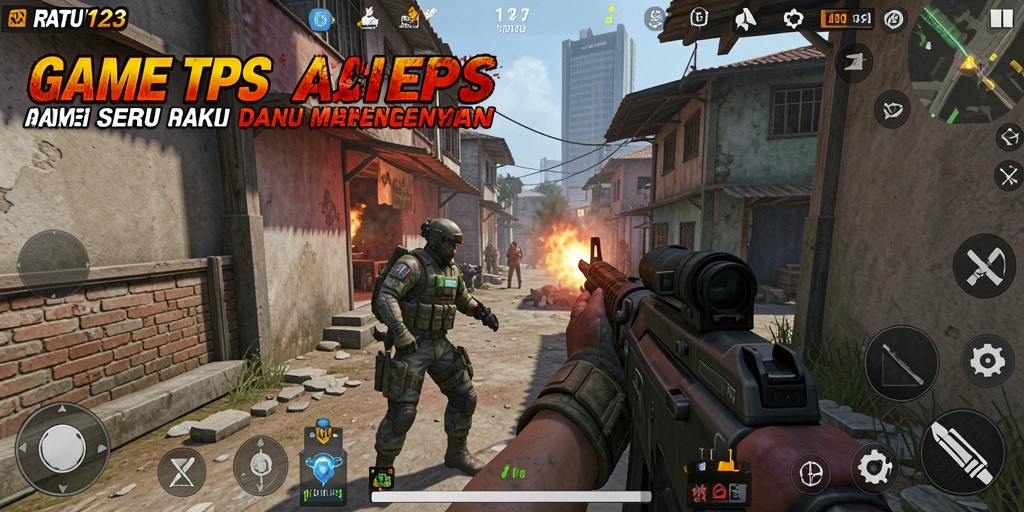 Tampilan gameplay menegangkan dari RATU123 dengan aksi TPS yang cepat.